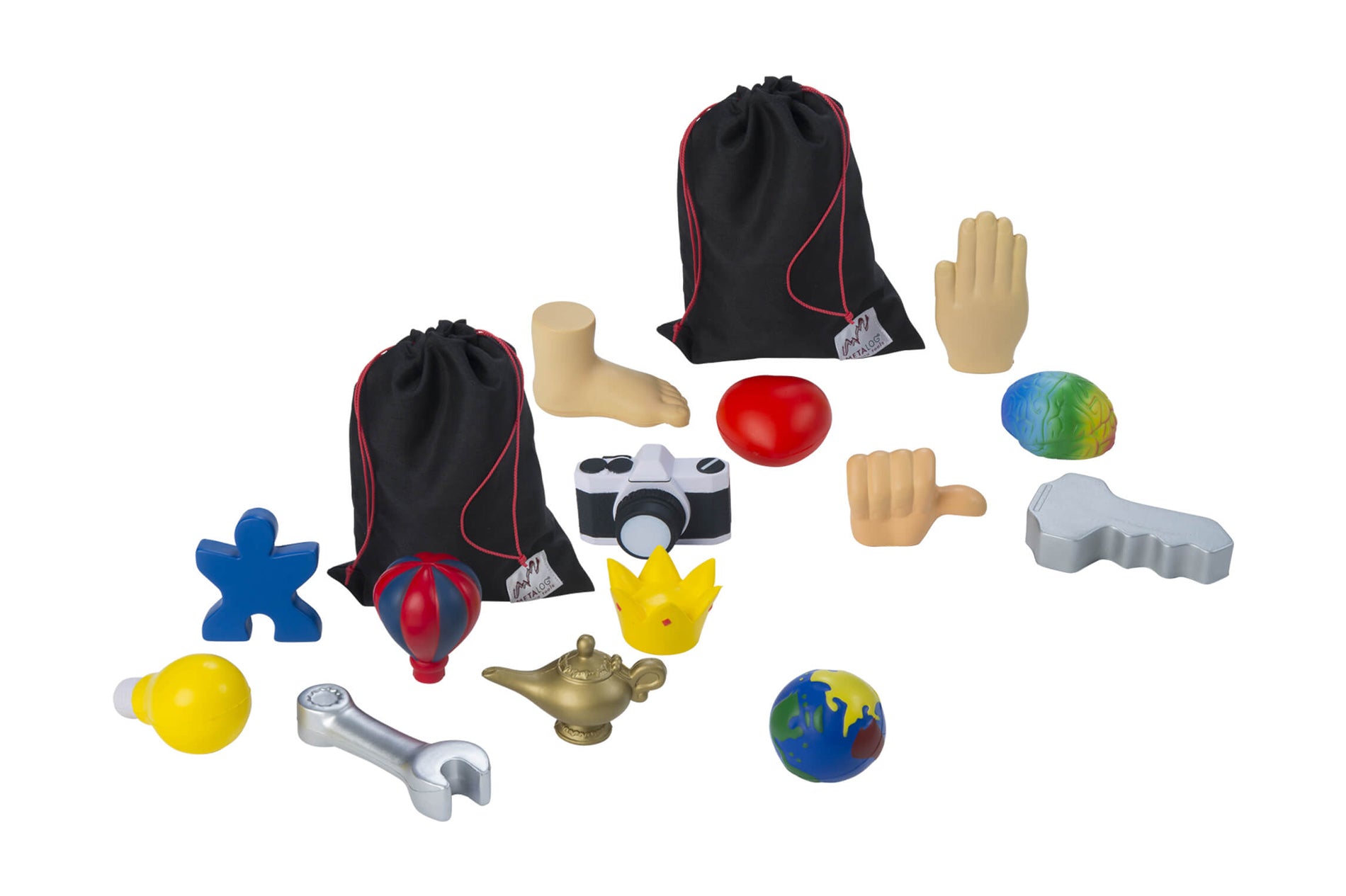 Metalog Facilitation Balls Sets One and Two - 14 soft foam shapes used as top conversation starter 