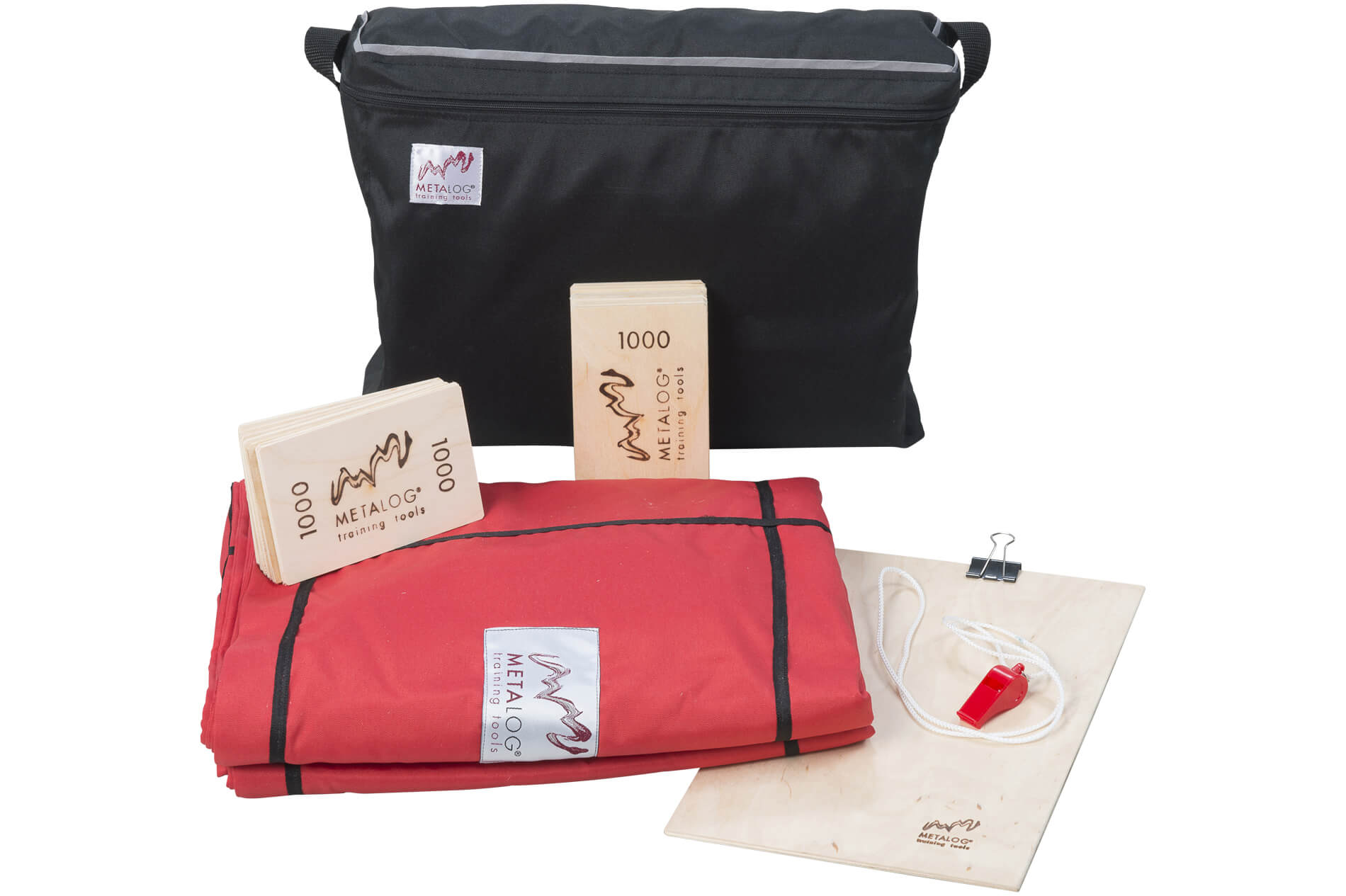 Product image of The Maze from Metalog. The team-learning tool is shown with its black carry case.