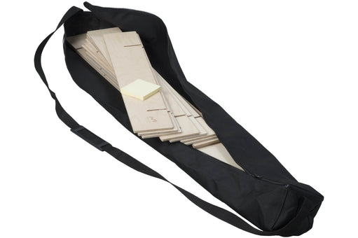 Open bag containing lightweight wood boards in Metalog StackMan, a team building tool